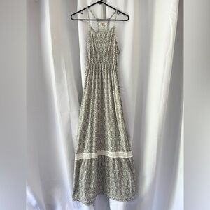 Mossimo Racerback Spaghetti Strap Maxi Dress Lace Gray Cream Geometric Sz XS